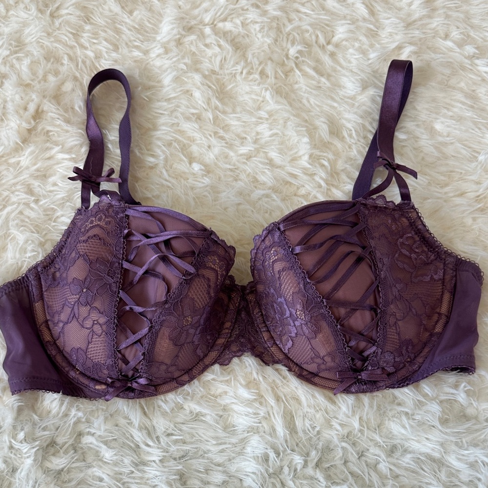 Adore Me Purple Lace and Ribbon Balconette Bra
